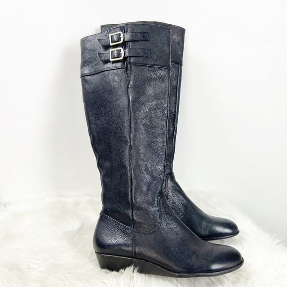 Arturo Chiang 7.5 M Womens Black Leather Side-zip Riding Boots - Picture 2 of 10